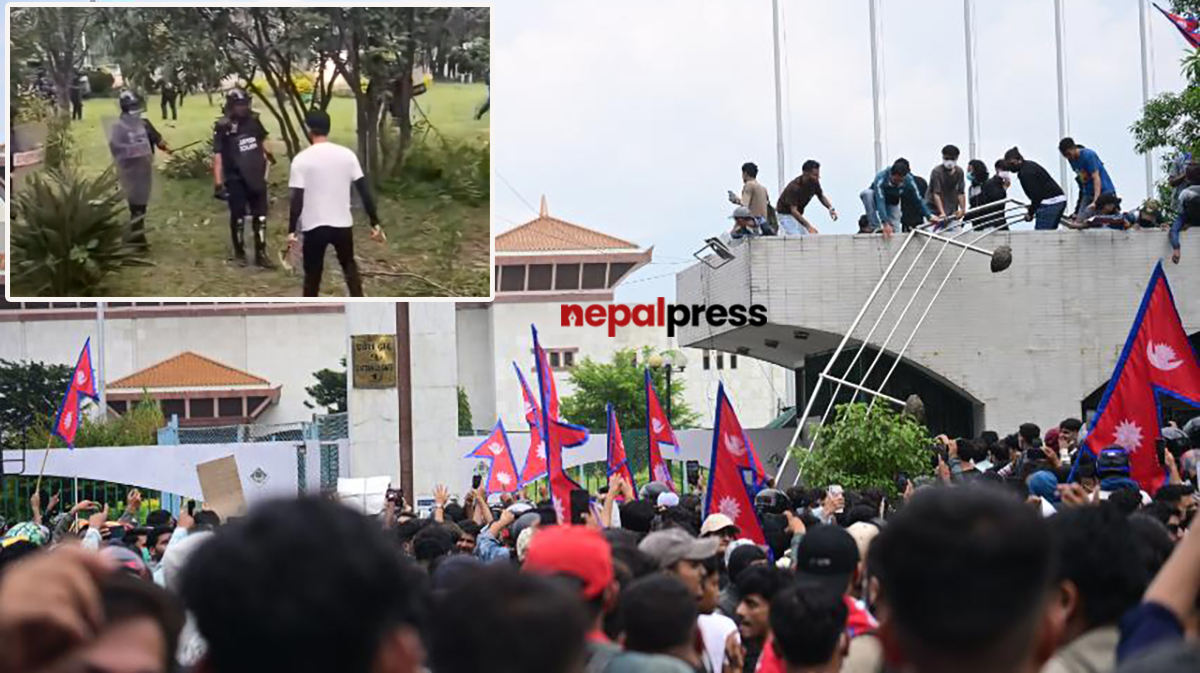 संसद भवनको कम्पाउन्डमा पसेका थिए करिब १०० प्रदर्शनकारी, प्रहरीले निकाल्यो